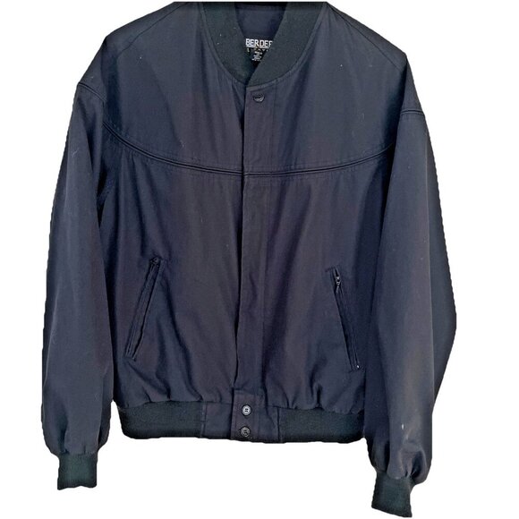 Vtg Aberdeen Bomber Jacket Windbreaker Mens Large Black Lightweight Pockets 80s - Picture 1 of 12
